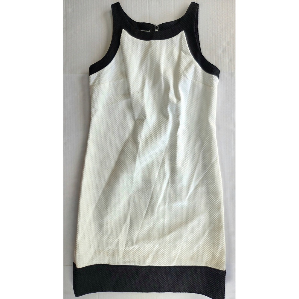 Donna Morgan Shift Dress Women 4 White Black Colorblock Textured Sleeveless